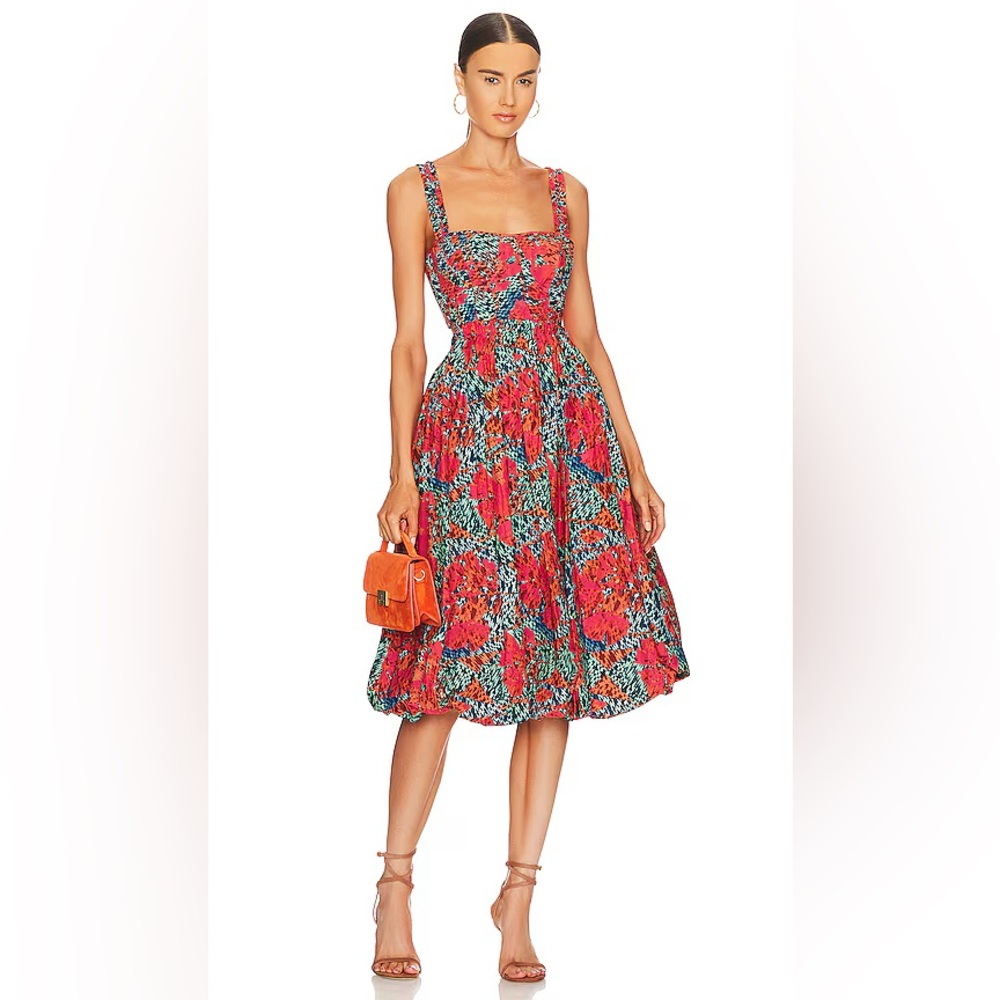 Ulla Johnson Floral Midi Dress in Red and Green
